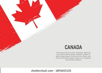 Grunge Styled Brush Stroke Background With Flag Of Canada. Template For Banner Or Poster.