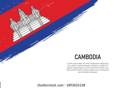 Grunge styled brush stroke background with flag of Cambodia. Template for banner or poster.
