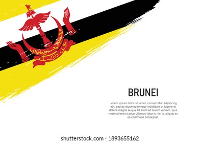 Fondo del trazo de pincel estilo Grunge con bandera de Brunéi. Plantilla para banner o afiche.
