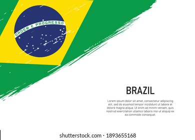 Grunge styled brush stroke background with flag of Brazil. Template for banner or poster.