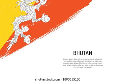 Grunge styled brush stroke background with flag of Bhutan. Template for banner or poster.