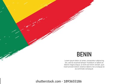 Grunge styled brush stroke background with flag of Benin. Template for banner or poster.