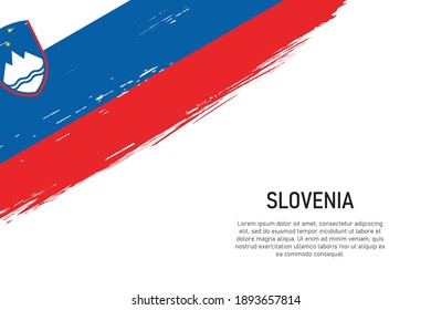 Grunge styled brush stroke background with flag of Slovenia. Template for banner or poster.