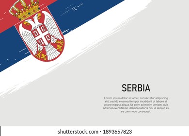 Grunge styled brush stroke background with flag of Serbia. Template for banner or poster.