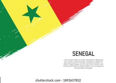 Grunge styled brush stroke background with flag of Senegal. Template for banner or poster.