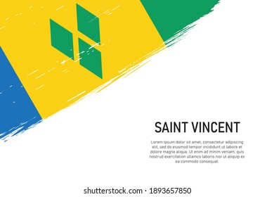 Grunge styled brush stroke background with flag of Saint Vincent. Template for banner or poster.