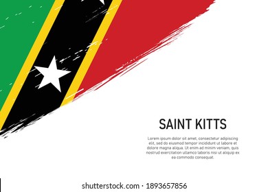 Grunge styled brush stroke background with flag of Saint Kitts. Template for banner or poster.