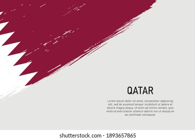Grunge styled brush stroke background with flag of Qatar. Template for banner or poster.