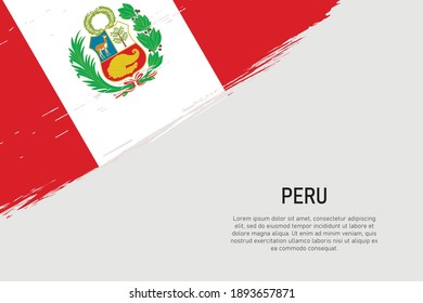 Grunge styled brush stroke background with flag of Peru. Template for banner or poster.