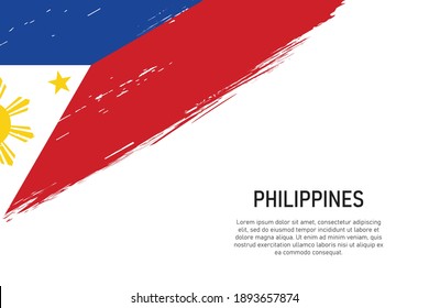 Fondo del trazo de pincel con estilo Grunge con bandera de Filipinas. Plantilla para banner o afiche.