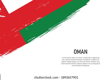Grunge styled brush stroke background with flag of Oman. Template for banner or poster.