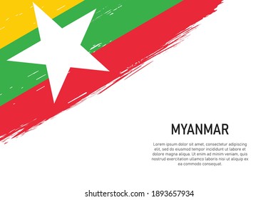 Grunge styled brush stroke background with flag of Myanmar. Template for banner or poster.