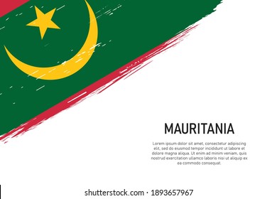 Fondo del trazo de pincel con estilo Grunge con bandera de Mauritania. Plantilla para banner o afiche.