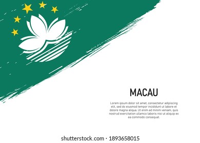 Fondo del trazo de pincel con estilo ondulado con bandera de Macau. Plantilla para banner o afiche.