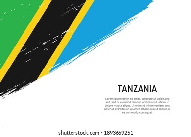 Grunge styled brush stroke background with flag of Tanzania. Template for banner or poster.