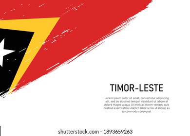 Grunge styled brush stroke background with flag of Timor-Leste. Template for banner or poster.