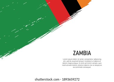 Fondo del trazo de pincel con estilo ondulado con bandera de Zambia. Plantilla para banner o afiche.