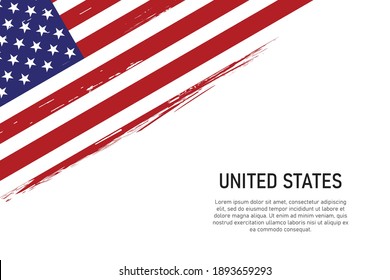 Grunge styled brush stroke background with flag of United States. Template for banner or poster.