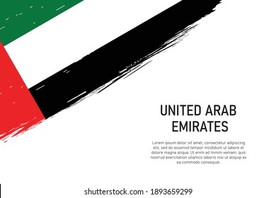 Grunge styled brush stroke background with flag of United Arab Emirates. Template for banner or poster.
