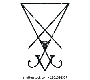 Grunge styled distressed demonology vector illustration: Lucifer sigil isolated. Satan Devil Lucifer sigil with reversed pentagram.