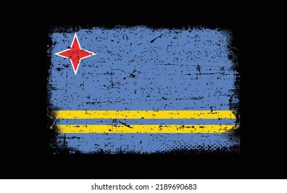Grunge styled flag of Aruba. Brush stroke background
