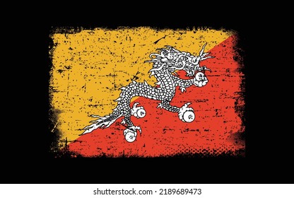 Grunge styled flag of Bhutan. Brush stroke background