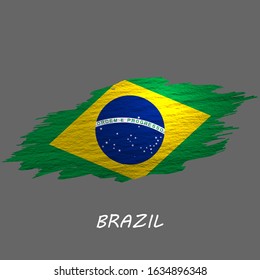 Grunge styled flag of Brazil. Brush stroke background