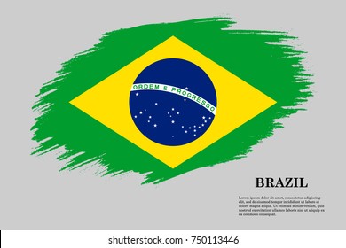Grunge styled flag of Brazil. Brush stroke background