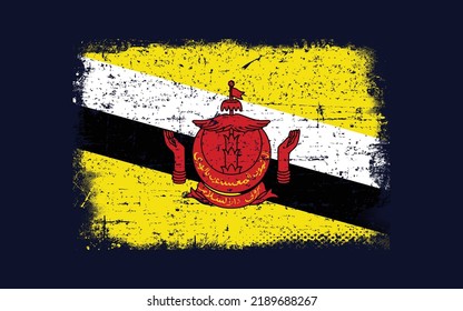 Grunge styled flag of Brunei. Brush stroke background
