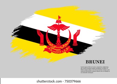 Grunge styled flag of Brunei. Brush stroke background