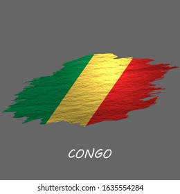 Grunge styled flag of Congo. Brush stroke background