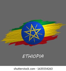 Grunge styled flag of Ethiopia. Brush stroke background