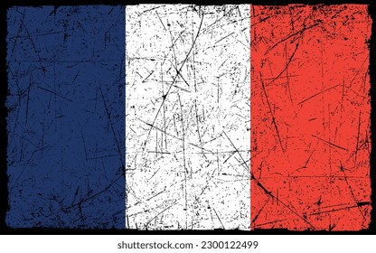 Grunge styled flag of France. Brush stroke background

