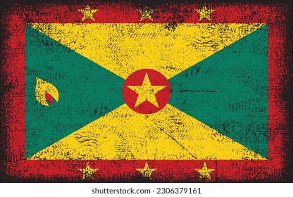 Grunge styled flag of Grenada. Brush stroke background
