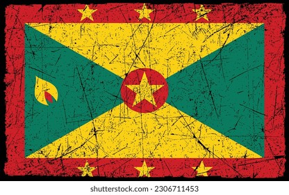 Grunge styled flag of Grenada. Brush stroke background
