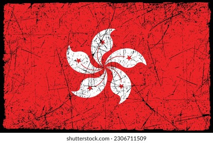 Grunge styled flag of Hong Kong. Brush stroke background
