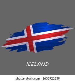 Grunge styled flag of Iceland. Brush stroke background