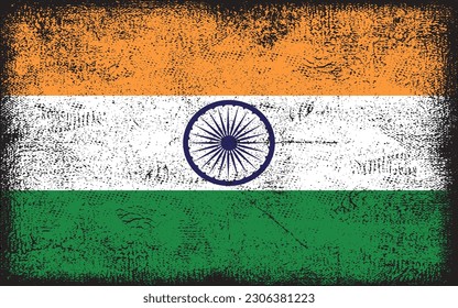 Grunge styled flag of India. Brush stroke background
