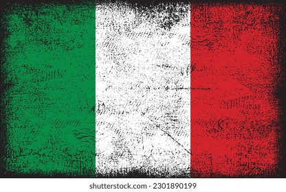 Grunge styled flag of Italy. Brush stroke background

