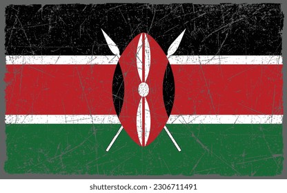 Grunge styled flag of Kenya. Brush stroke background
