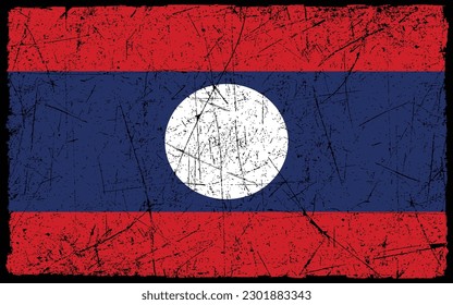 Grunge styled flag of Laos. Brush stroke background
