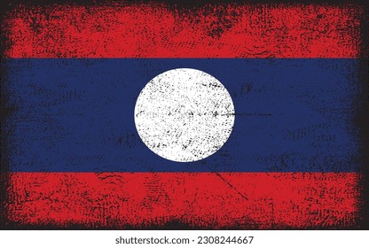 Grunge styled flag of Laos. Brush stroke background
