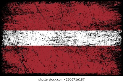 Grunge styled flag of Latvia. Brush stroke background
