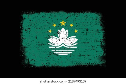 Grunge styled flag of Macau. Brush stroke background