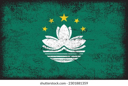 Grunge styled flag of Macau. Brush stroke background
