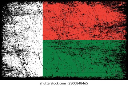 Grunge styled flag of Madagascar. Brush stroke background
