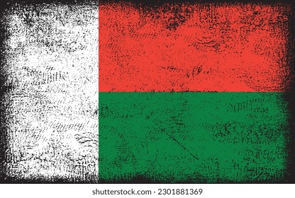 Grunge styled flag of Madagascar. Brush stroke background
