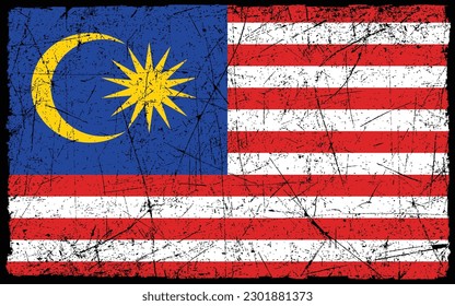 Grunge styled flag of Malaysia. Brush stroke background
