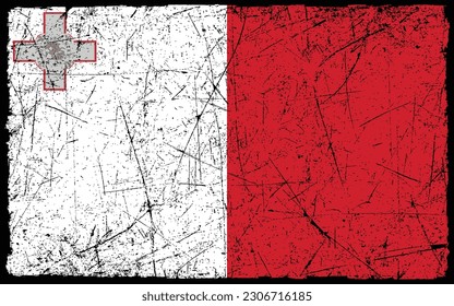 Bandera de Malta de estilo ondulado. Fondo del pincel

