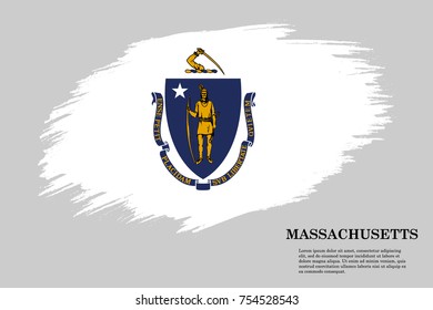 Grunge styled flag of Massachusetts is a state of USA. Template for banner or poster. vector illustration